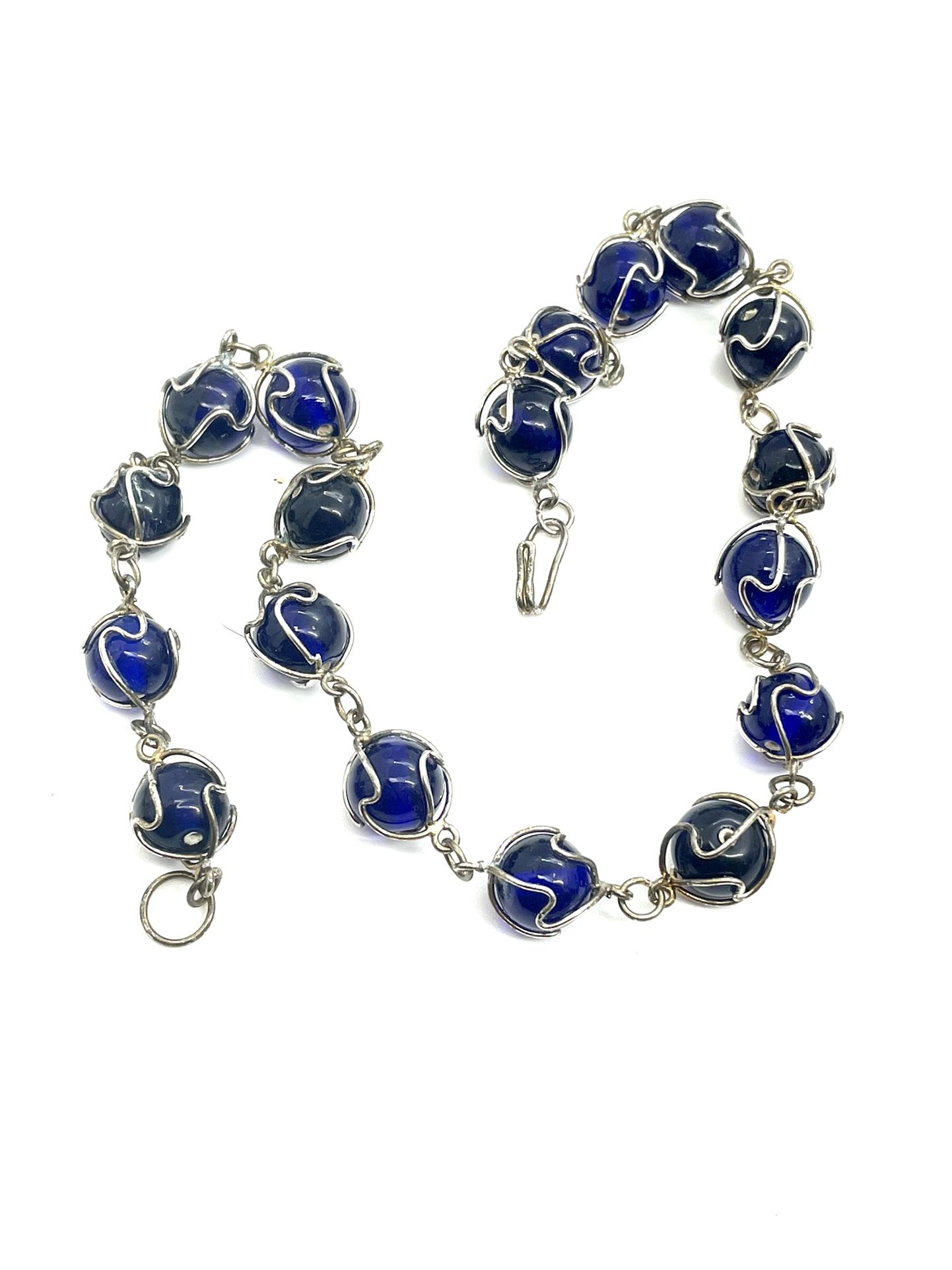 Vintage Blue Wire Wrapped Necklace 