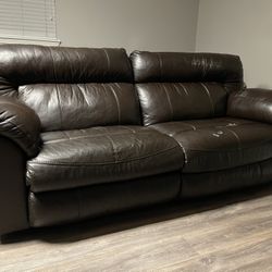 Brown Leather Couches- Love Seat with Console, Sofa, & Recliner