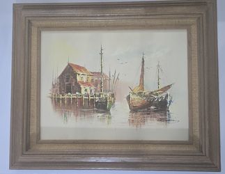 Vintage Original Loomis Signed Oil Painting on Canvas with Wood Frame - 21" x 18"