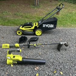 Ryobi Lawn Mower, Trimmer & Blower Set