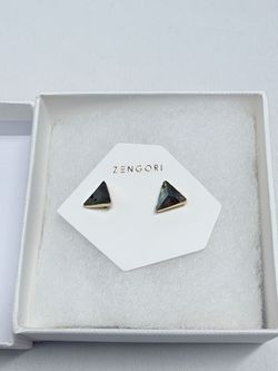 Triangle Stud Earrings 8mm Black Stone Gold-Tone ZENGORI