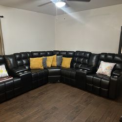 Leather black sectional