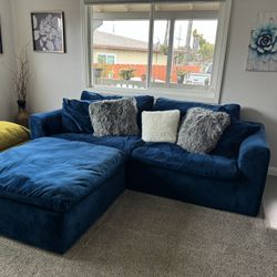 Royal Cobalt Blue Velvet Joybird Bryant Sectional Movable Chaise 