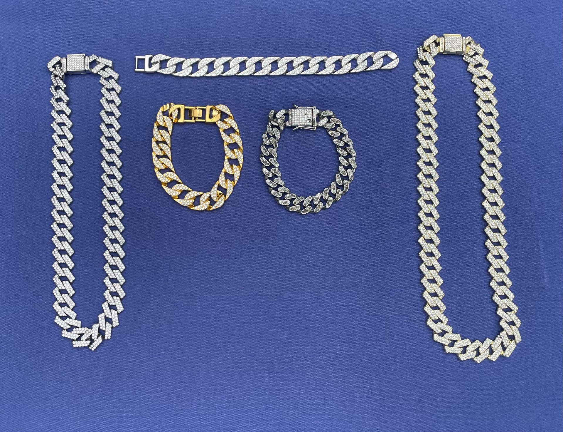 Men’s Fashion Fantasy Costume Necklace & Bracelet 1/2” Wide Gold & Silver Tone