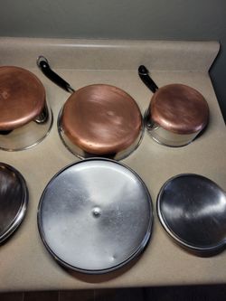 Vintage Revere Ware 1801 Copper Bottom Stainless Steel Cookware Set of 3 W/Lids (Available to meet on Thursday, Friday, or Saturday.