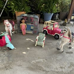 Our Generation Toys,  Jeep, Camper ,Scooter, Chair ,Doll and 2 Horses 