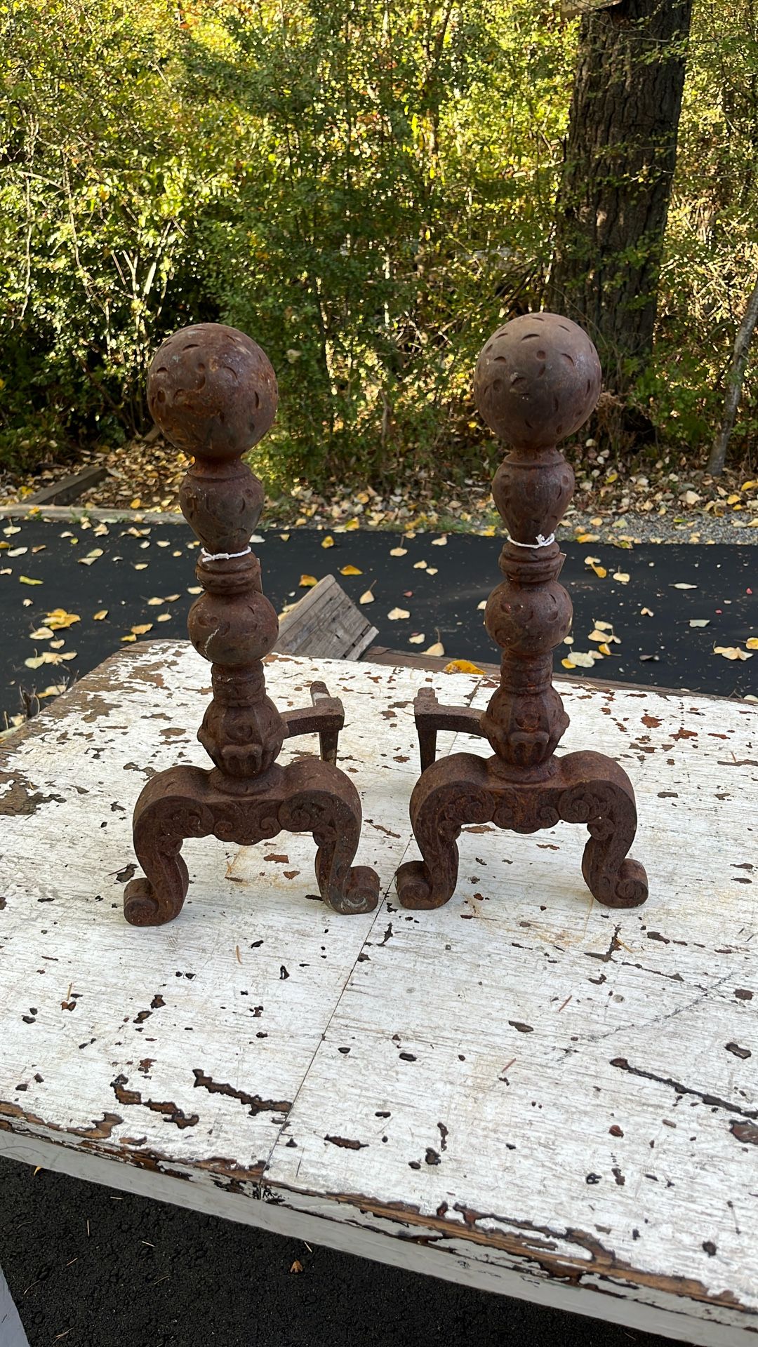 Pair Antique Iron Fireplace Andirons