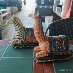 Vintage Carousel-Style Zebra & Giraffe Decorative Statues (Pair)