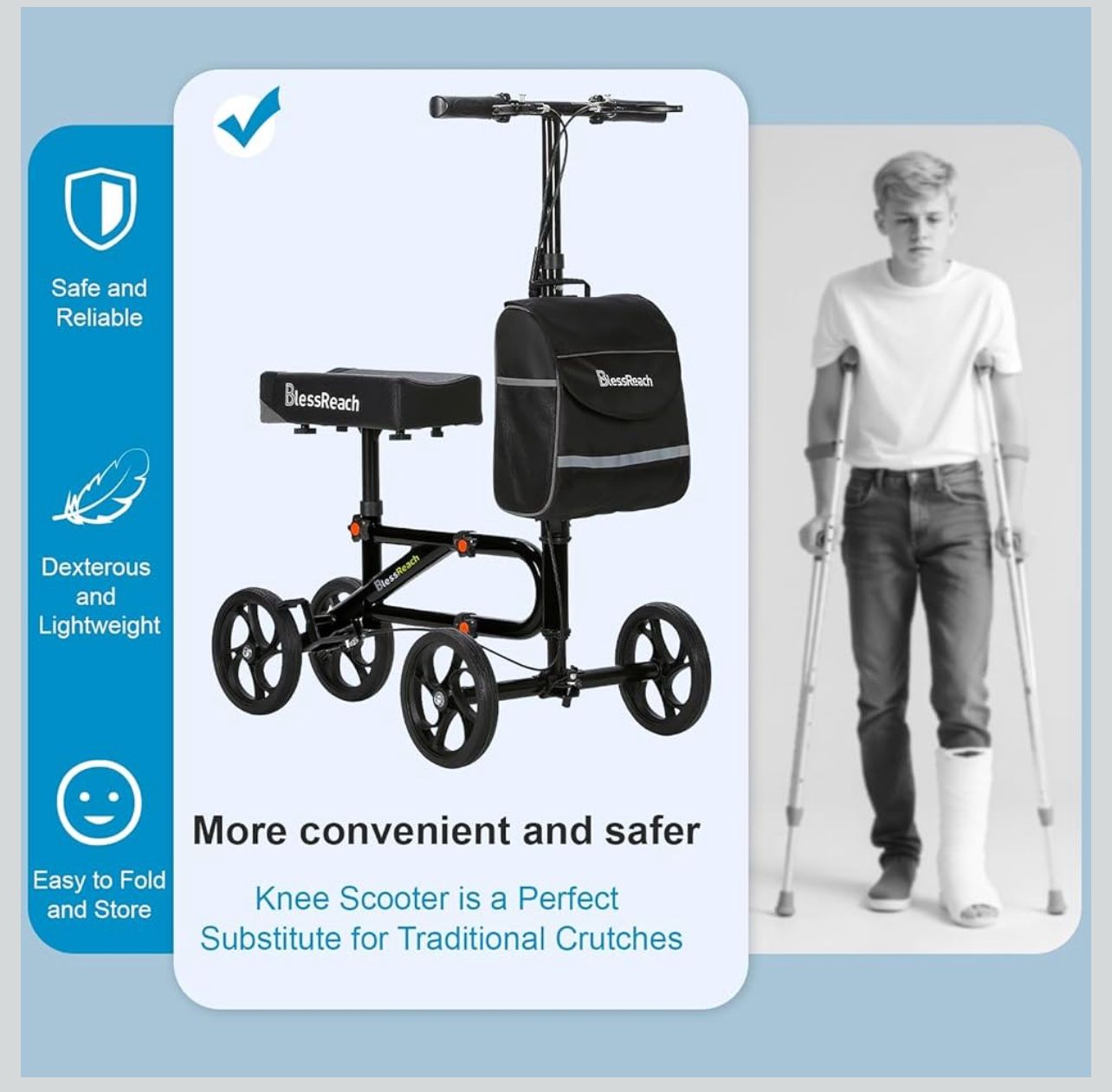 BlessReach Economy Knee Scooter, Steerable Knee Walker, Foldable Knee...