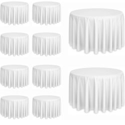 Fitable 6 Pack White Round Tablecloths - 120 Inches in Diameter - Stain Resistant and Washable Table Clothes, Polyester Fabric Table Covers for Weddin