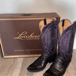 Handmade LUCCHESE Cowboy Boots Women’s Ombré Purple Mad Dog Goat Leather 7 EUC