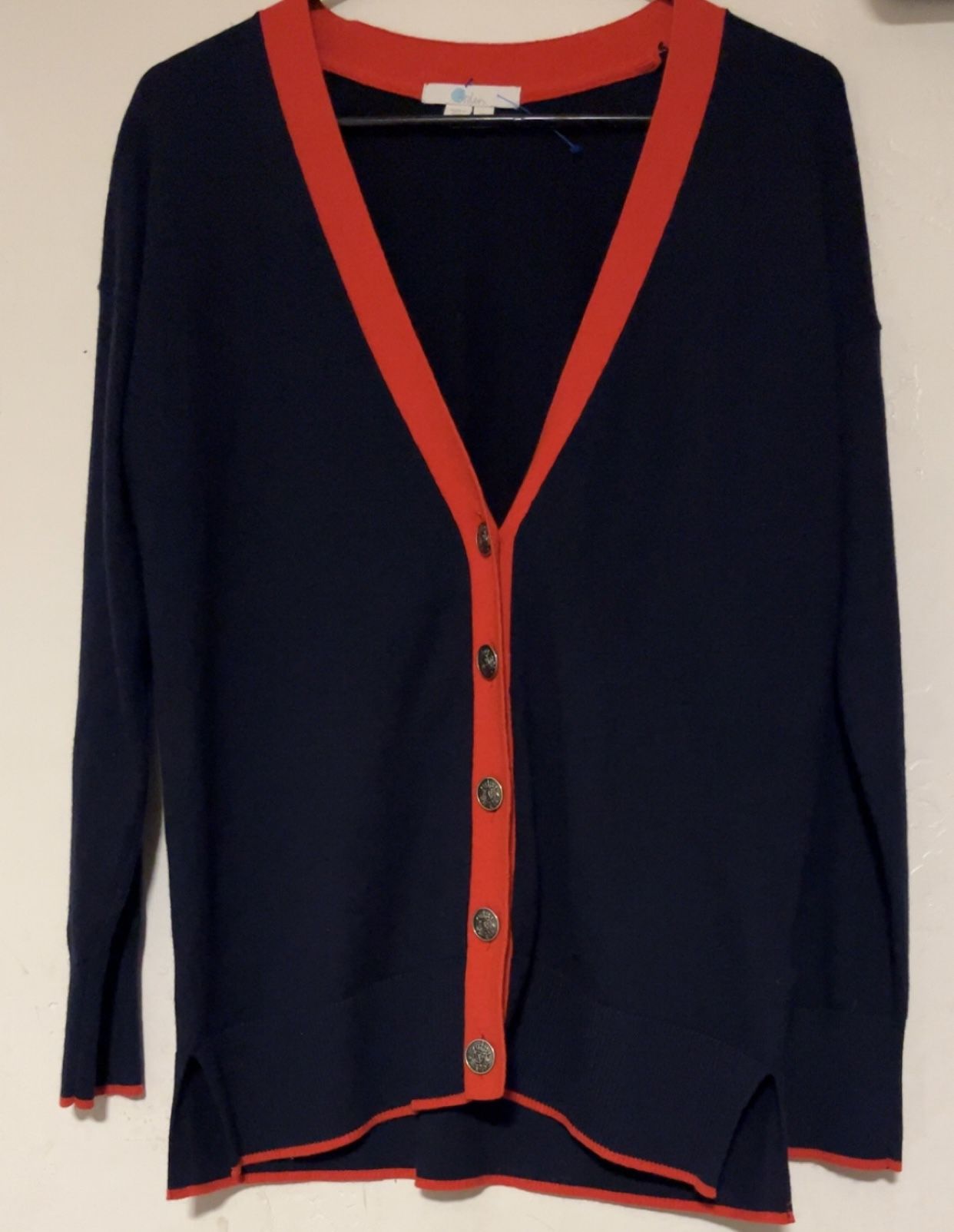 Mini Boden Corinne Oversized Wool Blend Boyfriend Cardigan Navy Red
