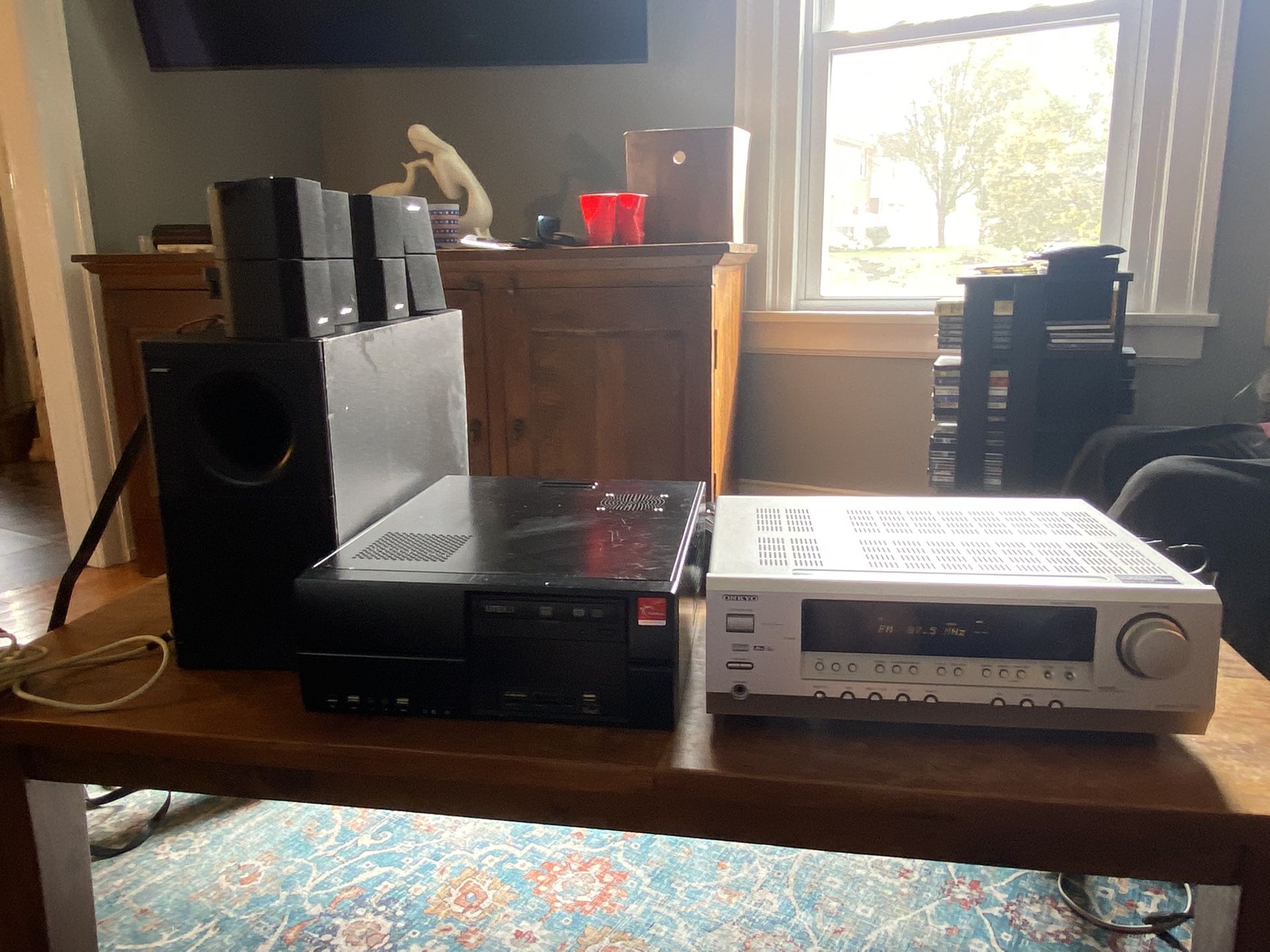 Stereo equipment Bose speakers subwoofer DVD player and CD player
