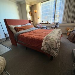 🔥 Allewie Full Size Platform Bed Frame + Mattress Set – Burnt Orange (Excellent Condition!) 🔥
