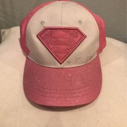 Super Girl Logi Hat / Cap Pink W/Glitter For Little Girl