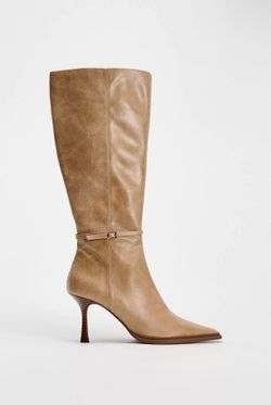 Zara Pointed Toe Gold Buckle Detail Thin Heeled Boots