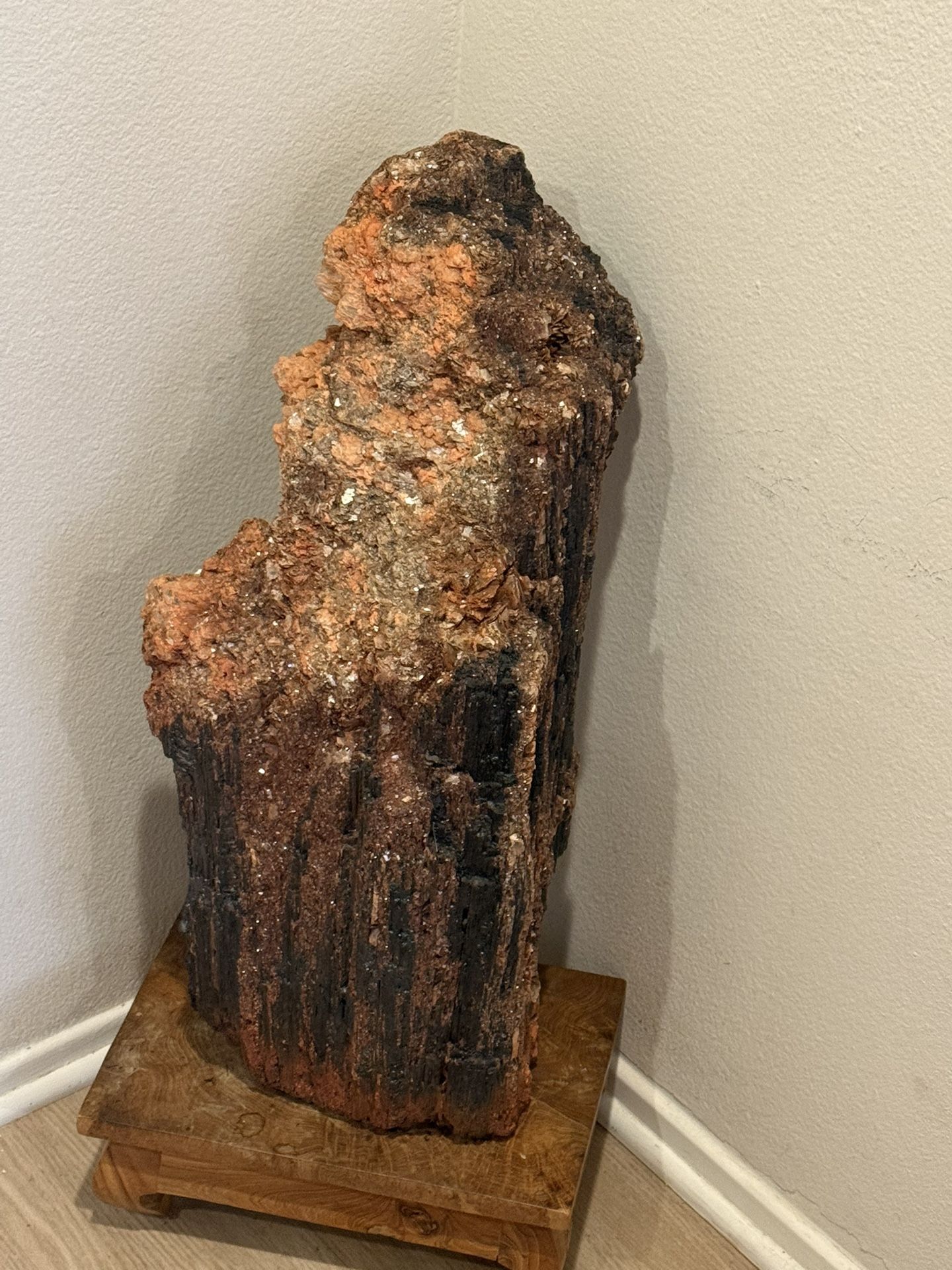 Large Black Tourmaline With Orange Mica