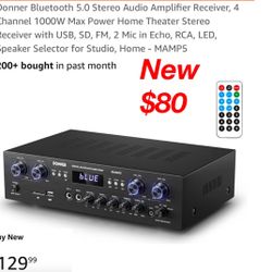 New Donner Bluetooth 5.0 Stereo Audio Amplifier Receiver, 4 Channel 1000W Max Power Home Theater Stereo Receiver with USB, SD, FM, 2 Mic in Echo, $80