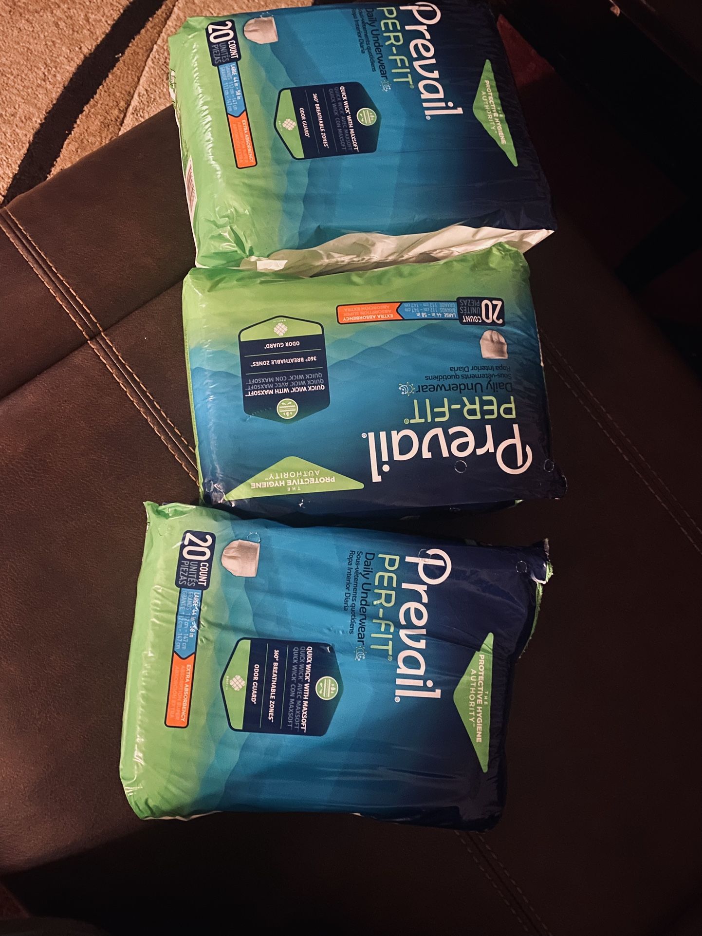 1 box for $50-Adult pull up style diapers size large. I also have a couple bags of size medium for $15 per bag. Pick up in yakima near 40th and fruit