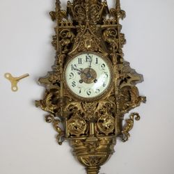 Antique French Bronze Wall Clock Late 1800s – Ornate Design – With Key