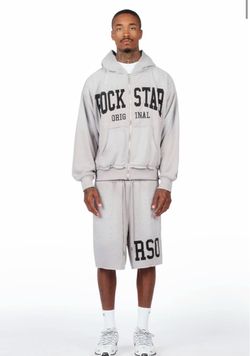 Akila Grey Rhinestone Hoodie Double Waisted Short Set