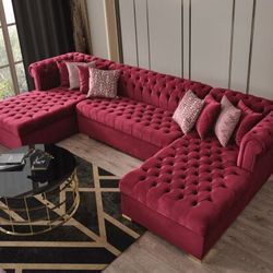 Lauren Maroon Velvet Double Chaise Sectional


