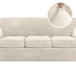 H.VERSAILTEX Modern Velvet Plush 4 Piece High Stretch Sofa Slipcover