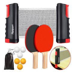 FBSPORT Ping Pong Paddle Set, Portable Table Tennis Set with Retractable Net,Rackets,Balls and Carry Bag for Indoor/Outdoor Games
