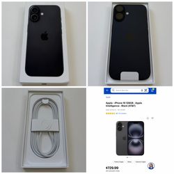 iPhone 16 128GB Black Open Box/New for sale with one year of Apple Limited Warranty.