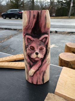 Cat In A Stump Carving