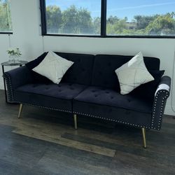 Black Velvet Futon Sofa Bed