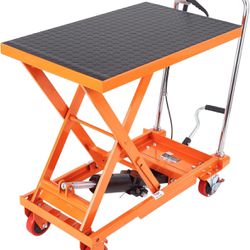 VEVOR TF23 Hydraulic Lift Table Cart, 500lbs Capacity 28.5" with 4 Wheels and Non-Slip Pad, for Material Handling and Transportation, Orange