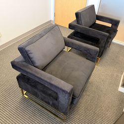 2x Modern Black Velvet Accent Chairs with Gold Legs