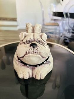 Bulldog angel figurine white cream 