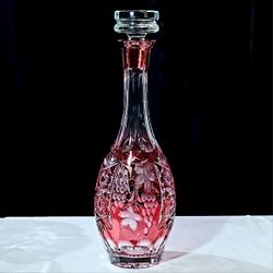 OVER 50 ITEMS MARKED DOWN ON MY PAGE-CLICK MY PIC TO SEE THEM.  Cranberry Cut-to-Clear Crystal Decanter