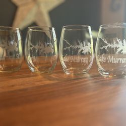 Lake Murray Etched Wine Glassware 