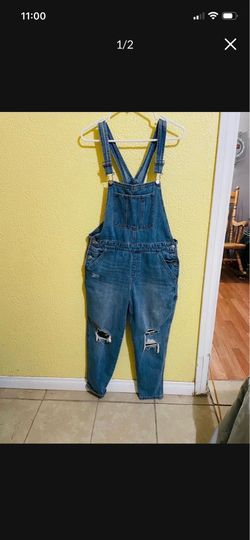 Women's Distressed Ripped Overalls Size Large