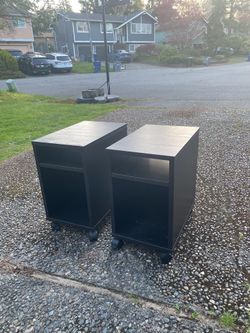 Black nightstand set/ desk shelf with wheels 