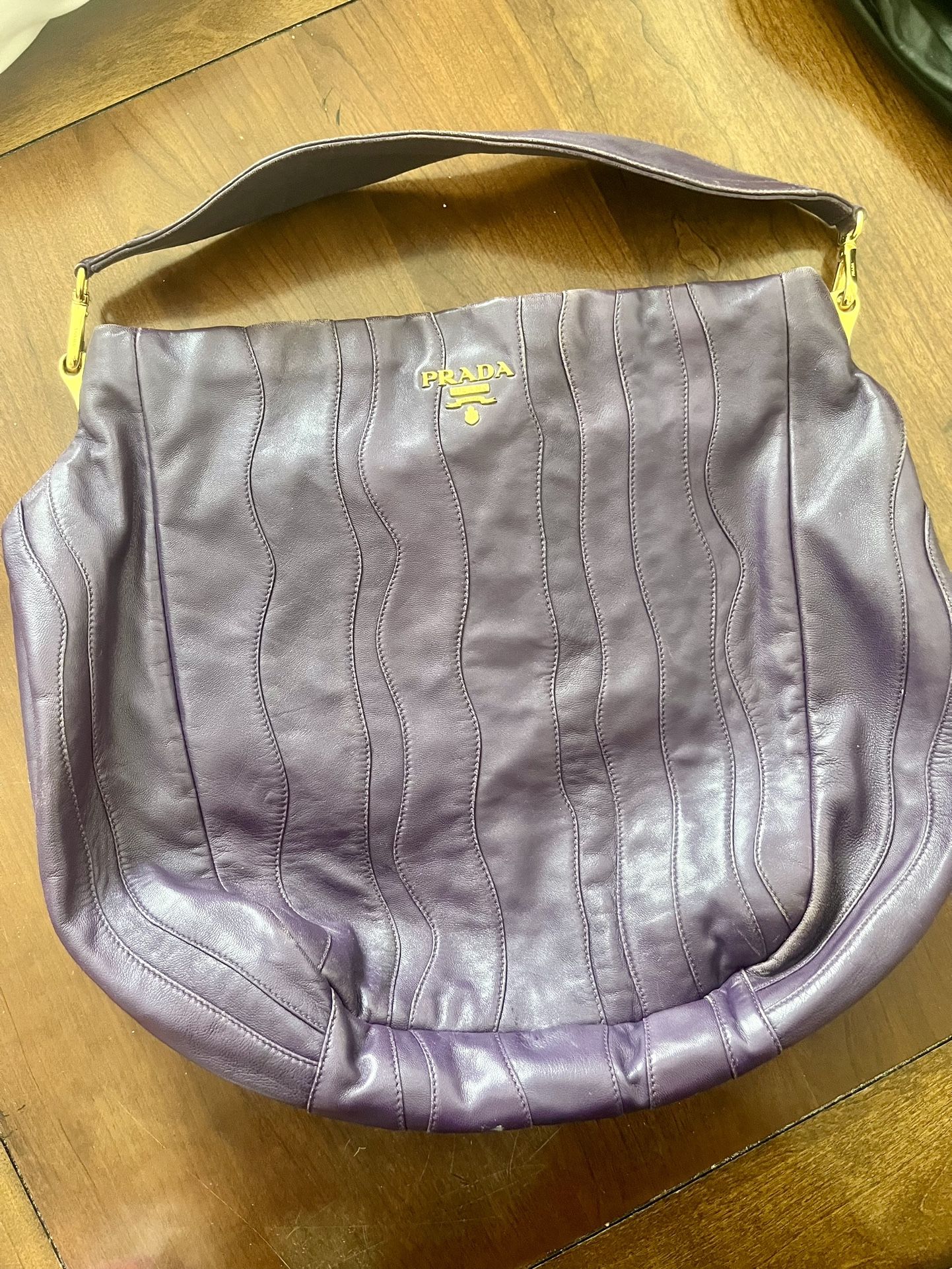 PRADA Napa Stripes Shoulder Bag Viola Purple And Gold