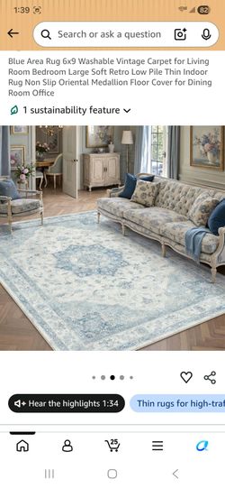 6x9 Washable Area Rug Blue Living Room Carpet Vintage Low Pile Non Slip 
SIMILAR TO AMAZON PICTURE 
COULDN'T FIND THE EXACT ONE
NEW