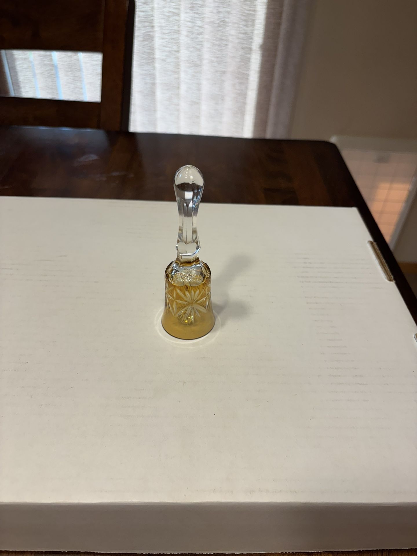 1990s Caramel Cut Crystal Bell with Pinwheel Starburst Pattern