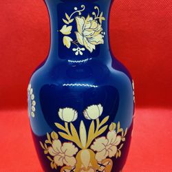 Vintage Cobalt Blue Porcelain Hand Painted Vase