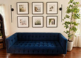 Modern Navy Blue Velvet Tufted Sofa