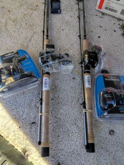 Two okuma convector rod and reel combos and 2 Shimano slx 150hg reels