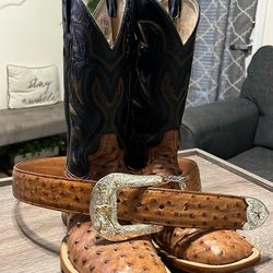 authentic full quill ostrich boots with matching belt