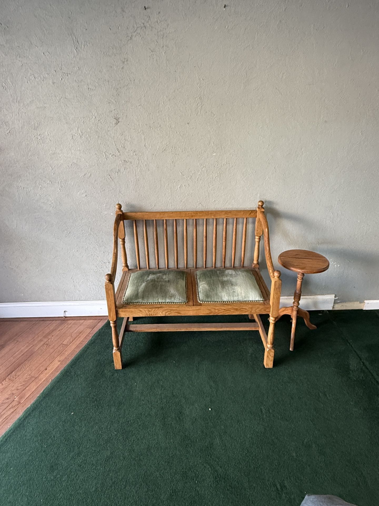 Solid Oak Bench with Attached Side Table