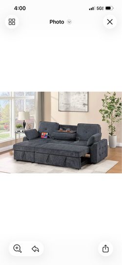 Dark grey sofa bed with cup holders and usb ports brand new in box firm price $540