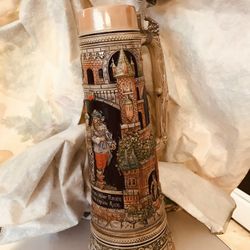 Gertz German Beer Stein, 21” (4 liters), Blue/beige /gold 
