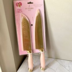New PARIS HILTON 2 PIECE CUTLERY SET KITCHEN KNIFE SET PINK & GOLD