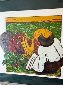 1995 Signed Limited Edition Serigraph Farm Worker Strawberry Harvest 7/15 Framed